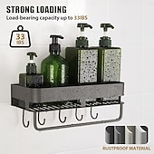 cheap Storage &amp; Organization-Extended version Adhesive Shower Caddy, 40cm / 15.7 inch Stainless Steel Shower Shelves for Inside Shower with Hooks &amp; Towel Bar-No Drilling