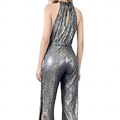 billiga Outfits-Retro / vintage Disko 80-talet Jumpsuit Ärmlös Disk Glansig Metall Halterneck Maskeradkläder Dam Halloween Karnival Fest Nattklubb Vuxen Jumpsuit Vår &amp; sommar