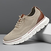 ieftine Pantofi casual cu șireturi-Teniși slip-on tricotați pentru bărbați, albi și maro, pantofi casual flexibili cu talpă joasă, confort respirabil pentru purtare zilnică, călătorii și ieșiri în weekend