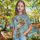 economico Animali 3D della Ragazza-Ragazze 3D Grafico Animale Giraffa Maglietta Manica Corta Stampa 3D Primavera Attivo Carino Bambini 5-12 anni Casuale Quotidiano Scuola Vestibilità regolare