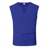 billiga Gym-toppar-Herr Linne Väst Undertröjor Ärmlös tröja Ärmlös V-hals Sommar Vår Slät Mode Sportig Klassisk Slät Gym Gata Sport Vin Topp t-shirt för män