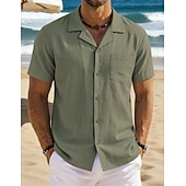 economico Vacanza-Per uomo Camicia Camicia di lino Camicia Estiva Camicia da Spiaggia Camicia con Bottoni Semplice Vacanza Ferie Nero Bianco Blu marino Azzurro cielo Manica Corta Collo a Lancia Estate Primavera