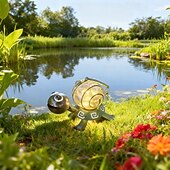 お買い得  ランドスケープライト-屋外ソーラー防水鉄製中空LEDカメ装飾ライト、庭、庭、小道、池、木々用の吊り下げランタン – 周囲の景観照明