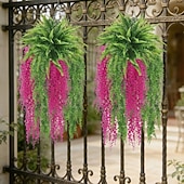 זול פרח מלאכותי-סט לתליית קיר מלאכותי של 4 שרכים ואקליפטוסים, קישוט מודרני לגינה ולפטיו, מושלם לאביב, יום האהבה, יום האם