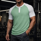 Недорогие Повседневная футболка Хенли-Муж. Футболка с вафельным рисунком Футболка С короткими рукавами Сплошной цвет Мода Оригинальный рисунок На каждый день Цветовые блоки Рукав «реглан» Хенли Повседневные на открытом воздухе