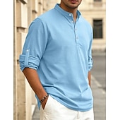 preiswerte Lässiges Henley-T-Shirt-Herren T Shirt Waffel-Henley-Hemd Henley Hemd Langarmshirt Langarm Henley Sommer Frühling Einfach Mode Streetwear Freizeit Knöpfe Lässig Täglich Urlaub Blau Schwarz Weiß Top T-Shirt für Herren