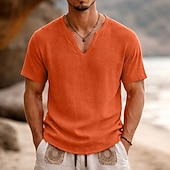 voordelige Katoenen Linnen T-shirts-Voor heren T-shirt Korte mouw Korte Mouw V-hals Zomer Effen Modieus Ontwerper Basic Zacht Casual Vakantie Straat Zwart Wit Geel Top T-shirt voor mannen