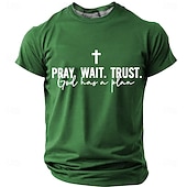  Maglietta da uomo a maniche corte con stampa croce e Bibbia, stampa 3D, girocollo, stile vintage retrò, ideale per festival quotidiani, blu, nero, bordeaux, estate, primavera, taglie S, M, L, XL, 2XL,