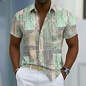 economico Geometrica-Per uomo Geometrico Blocco di colori Patchwork Camicia Camicia Estiva Camicia con Bottoni Manica Corta Moda Casual All'aperto Vacanza Abbigliamento Quotidiano Estate Primavera Collo ripiegato Stampa