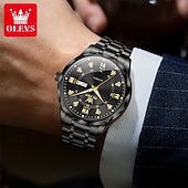cheap Mechanical Watches-OLEVS Automatic Watch for Men, All Black Stainless Steel Luxury Business Self Winding Wristwatch with Day Date and Luminous Diamonds, Waterproof Analog Dress Watch, Gift for Husband Dad
