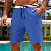 cheap Casual Shorts-Men's Waffle Shorts Shorts Summer Shorts Beach Shorts Casual Shorts Drawstring Pocket Elastic Waist Striped Comfort Breathable Knee Length Outdoor Beach Vacation Vacation Fashion Black White