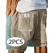 baratos Calções Estilo Casual-Homens Calção Shorts casuais Shorts de veludo cotelê Bolsos Cintura elástica Tecido Textura Conforto Respirável Curto Casual Ao ar livre Praia Férias Moda Preto + Azul Marinho céu azul+cinza Com
