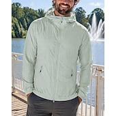 お買い得  ランニングジャケット-男性用 ソリッド ランニングジャケット アウトドアジャケット フード付きジャケット 夏 春 秋 ポケット フルジップ 長袖 日焼け防止 防風 UVプロテクション ライトウェイト 高通気性 釣り ハイキング ランニング ブルー アメジスト 蛍光グリーン スポーツウェア アクティブウェア