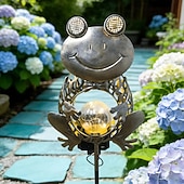 economico Illuminazione vialetto-Lampada solare da esterno impermeabile a LED creativa a forma di rana con paletto in ferro, ideale per giardino, cortile, vialetto, prato e illuminazione paesaggistica per ville.