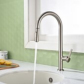 Недорогие Смесители для кухни-Кухонный смеситель с выдвижным распылителем, однорычажный смеситель с высоким изливом для мойки, прочная латунная конструкция, двухфункциональная распылительная головка, простая установка.