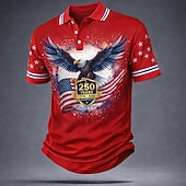 cheap Patriotic 250 Polos-4th of July 2026 250th Men's American US Flag Polo Shirts Short Sleeve Polo Shirts Collared Shirts Casual Streetwear Athleisure Buttons Breathable Mesh Spring &amp; Summer Blue Red Gray