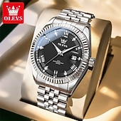 voordelige Quartz Watches-OLEVS Mens Luxury Watch Classic Green Face Two Tone Silver Gold Stainless Steel Waterproof Quartz Wristwatch with Date Luminous Hands Business Dress Fashion Watches for Men Gifts