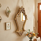 cheap Sculptures-Vintage Gold Decorative Wall Mirror, 3D Classical Floral Resin Hand-Painted Hanging Mirror, Home Wall Art for Bathroom, Vanity, Bedroom Décor, Holiday Gift, Photography Prop