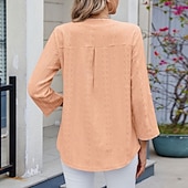 cheap Plain tee-Women's Texture Blouse Eyelet Top Pointelle Tee T Shirt Eyelet Striped Fashion Classic Casual Long Sleeve V Neck Regular Tops Casual Daily Beach Black White Navy Blue Sky Blue Orange Summer Spring