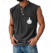 economico Canotte da palestra-Per uomo Maglietta smanicata Camicia Demin Senza Maniche Henley Estate Semplice Moda Designer Essenziale Sbiadito Lavaggio vintage Vacanza Streetwear Uscire Nero Verde scuro Cachi Maglietta Top per