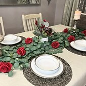 preiswerte Künstliche Pflanzen &amp; Grünpflanzen-12-teiliger Eukalyptusblattkranz, künstlicher Eukalyptusblatt-Tischläufer, grüner Weinrebenkranz für Hochzeitsfeiern, Esstisch, Kamin, Schlafzimmerwanddekoration, Frühlings- und Sommerdekoration