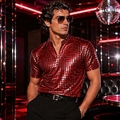 ieftine Topuri-Retro / vintage Discotecă Anii 1980 Tricou Tricou POLO Mâneci scurte Disc Metalic strălucitor Metalic cadrilat Costume de fancy Bărbați Carnaval Petrecere Măr Adulți Cămașă Primavara vara