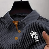 economico Polo classica da uomo-Per uomo Polo in seersucker di seta ghiaccio Maglia da golf Casuale Lavoro Bavero Manica Corta Essenziale Moderno Albero di Cocco Jacquard Bottoni Estate Primavera Vestibilità regolare Blu Nero