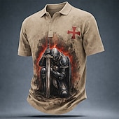 abordables Polo vintage para hombre-Hombre Caballeros templarios Camisetas polo Manga Corta Camisas de polo Diseño Vintage Casual Calle Ropa Deportiva Ropa Cotidiana Impresión 3D Botones Malla Transpirable Verano Primavera Negro Blanco