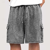 abordables Shorts décontractés-Shorts cargo pour homme SoftFade™ Shorts décontractés Shorts délavés Taille élastique Cordons Multi poches Unis Confort respirable Longueur genou Quotidien Vacances Mode Rétro Vintage Bleu Noir