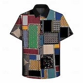  Retro Vintage Hippie 1970s Shirt Short Sleeves Hippie Retro Patchwork Bohemian Fancy Dress Men's Music Festival Party Daily Wear Adults' Shirt Spring & Summer