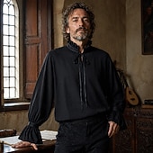 cheap Tops-Gothic Medieval Renaissance Shirt Long Sleeves Vampire Pirate Bard Nobleman Lace up Ruffle Solid Color Fancy Dress Men's Royal Steampunk Halloween Carnival Renaissance Fair LARP Adults Shirt