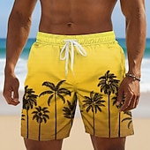  Herren Kokospalme Farbverlauf Tropische Pflanzen Badehosen Badeanzüge Badeshorts Boardshorts Mittlere Taille Hawaiianisch Strandurlaub Seitentaschen Netzfutter Elastischer Kordelzug in der Taille