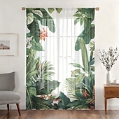economico Tende trasparenti-Tenda trasparente per finestre, adatta a tutte le stagioni, per camera da letto e soggiorno, con asta, motivo floreale dipinto a inchiostro, effetto morbido e nebbioso, elegante e leggera.
