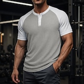 Недорогие Повседневная футболка Хенли-Муж. Футболка с вафельным рисунком Футболка С короткими рукавами Сплошной цвет Мода Оригинальный рисунок На каждый день Цветовые блоки Рукав «реглан» Хенли Повседневные на открытом воздухе