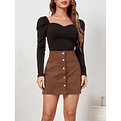 cheap Casual Skirts-Women's Vacation Skirt Fashion Casual Mini High Waist Skirts Plain Pocket Inelastic Daily Street Black Yellow Pink Wine Spring