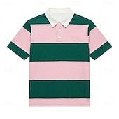 economico Polo da rugby da uomo-Per uomo Strisce orizzontali Polo da rugby Manica Corta Magliette polo Bavero Casual Athleisure Abbigliamento quotidiano Stampa 3D Bottoni Primavera &amp; Estate Blu Rosso 3 Giallo