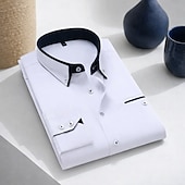 billige Button Down-skjorter for menn-Herre Dresskjorter Skjorte med knapp ned Skjorte med krage Skjorte uten jern عادي Bryllup Arbeid Hvit Rosa Navyblå Marineblå Langermet Krage Alle årstider Klær