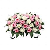 abordables Fleurs artificielles-Collier de fleurs artificielles pour pierre tombale, rose, pour la journée du souvenir, décoration de tombe, couleurs inaltérables, installation facile