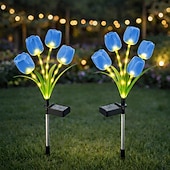 cheap Pathway Lights &amp; Lanterns-2 Pcs Outdoor Solar IP65 Waterproof 4-Head LED Tulip Stake Lights, Decorative Garden, Yard, Lawn, Pathway, Flower Bed, Villa Ambient Landscape Lighting
