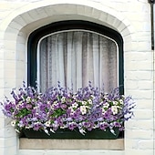 preiswerte Künstliche Blume-30 künstliche Blumenarrangements in Lila und Weiß mit Lavendel, Veilchen, Perserfarn und Eukalyptus, realistische, farbechte Seidenblumen für Garten, Zuhause, Hochzeit, Party, Balkon und Terrasse