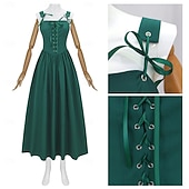cheap Dresses-Vintage Medieval Renaissance Long Length Dress Fairy Lace up A-Line Fancy Dress Women's Fantasy Halloween Carnival Masquerade Renaissance Fair LARP Retro Theme Party Adults Dress