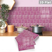 cheap Wall Stickers-10PCS 17x23cm Peel and Stick Thick Pink Purple Mosaic Pattern PVC Wall Stickers, American Vintage Style Self-Adhesive Removable Wallpaper for Renters, for Bedroom Bathroom Cabinet, Easy to Install