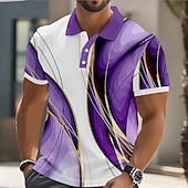  男性用 幾何学的な ライン ポロシャツ 半袖 ポロシャツ 襟付きシャツ カジュアル アスレイジャー ボタン 春夏 ブルー イエロー ルビーレッド