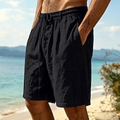 abordables Vacances-Homme Shorts Shorts en Lin Shorts d'été Shorts de plage Cordon de serrage Taille Élastique Uni Confort Respirant Longueur Genou Quotidien Extérieur Fête Vacances Mode Noir Blanche Non Elastique