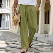 abordables Rétro-Homme Pantalons en Lin Pantalons Pantalon d'été Pantalons de Plage Cordon de serrage Avec Poches Jambe Droite Uni Confort Respirant Longueur complète Quotidien Extérieur Vêtements de rue Vacances Mode