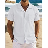 economico Vacanza-Per uomo Camicia Camicia di lino Camicia Estiva Camicia da Spiaggia Camicia con Bottoni Semplice Vacanza Ferie Nero Bianco Blu marino Azzurro cielo Manica Corta Collo a Lancia Estate Primavera