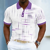 preiswerte Hawaii-Poloshirt für Herren-Herren Geometrisch Hawaiianische Polohemden Kurzarm Polo-Shirts Hemden mit Kragen Lässig Athleisure Alltagskleidung Urlaubskleidung 3D-Druck Knöpfe Atmungsaktives Gewebe Frühling &amp; Sommer Blau Purpur