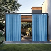 abordables Rideaux imperméables-Panneau de rideau imperméable d'extérieur bleu, rideau à œillets pour pergola, gazebo, porche, balcon, cabane de jardin, résistant aux intempéries