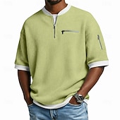  Férfi Gofris póló Tee Top Rövid ujjú Pulóver Fél cipzár Nyár Tömör szín Divat Dizájn Kényelmes Kollázs Színes Cipzáras zseb Hétköznapi Napi Szabadtéri Világoskék Fekete Sötétkék Férfi felső póló