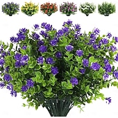 billiga Artificiell Blomma-6 buntar konstgjorda blommor utomhus falska blommor för dekoration UV-resistenta, bleknar inte, konstgjorda plastväxter, trädgårdsveranda, fönsterlåda, dekor